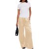 image:imageMakeMeChic Womens Summer Satin Silk Pants Casual Flowy Pants Beach Vacation Wide Leg PantsChampagne