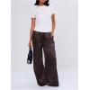 image:imageMakeMeChic Womens Summer Satin Silk Pants Casual Flowy Pants Beach Vacation Wide Leg PantsChocolate Brown