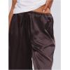 image:imageMakeMeChic Womens Summer Satin Silk Pants Casual Flowy Pants Beach Vacation Wide Leg PantsChocolate Brown