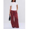image:imageMakeMeChic Womens Summer Satin Silk Pants Casual Flowy Pants Beach Vacation Wide Leg PantsRed