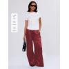 image:imageMakeMeChic Womens Summer Satin Silk Pants Casual Flowy Pants Beach Vacation Wide Leg PantsRed