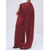 image:imageMakeMeChic Womens Summer Satin Silk Pants Casual Flowy Pants Beach Vacation Wide Leg PantsRed