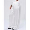image:imageMakeMeChic Womens Summer Satin Silk Pants Casual Flowy Pants Beach Vacation Wide Leg PantsWhite