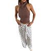image:imageMakeMeChic Womens Summer Satin Silk Pants Casual Flowy Pants Beach Vacation Wide Leg PantsWhite Polka Dots B