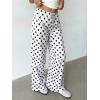 image:imageMakeMeChic Womens Summer Satin Silk Pants Casual Flowy Pants Beach Vacation Wide Leg PantsWhite Polka Dots B