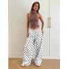 image:imageMakeMeChic Womens Summer Satin Silk Pants Casual Flowy Pants Beach Vacation Wide Leg PantsWhite Polka Dots B
