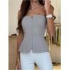 image:imageMakeMeChic Womens Summer Tube Tops Strapless Zipper Front Blouse Office Dressy ShirtGrey