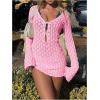 image:imageMakeMeChic Womens Swimsuit Coverup Crochet Mini Dress Bathing Suit Beach Cover UpPink