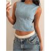 image:imageMakeMeChic Womens Tie Open Back Denim Tops Crew Neck Sleeveless Y2k Jean Tank Crop TopBlue