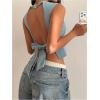 image:imageMakeMeChic Womens Tie Open Back Denim Tops Crew Neck Sleeveless Y2k Jean Tank Crop TopBlue