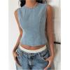 image:imageMakeMeChic Womens Tie Open Back Denim Tops Crew Neck Sleeveless Y2k Jean Tank Crop TopBlue