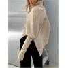 image:imageMakeMeChic Womens Turtleneck Cape Poncho Sweater Oversized Rib Knitted High Neck Long Sleeve Asymmetrical TopsBeige