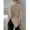 image:imageMakeMeChic Womens Turtleneck Cape Poncho Sweater Oversized Rib Knitted High Neck Long Sleeve Asymmetrical TopsBeige