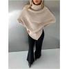 image:imageMakeMeChic Womens Turtleneck Cape Poncho Sweater Oversized Rib Knitted High Neck Long Sleeve Asymmetrical TopsBeige