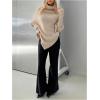 image:imageMakeMeChic Womens Turtleneck Cape Poncho Sweater Oversized Rib Knitted High Neck Long Sleeve Asymmetrical TopsBeige