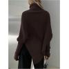 image:imageMakeMeChic Womens Turtleneck Cape Poncho Sweater Oversized Rib Knitted High Neck Long Sleeve Asymmetrical TopsBrown