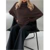 image:imageMakeMeChic Womens Turtleneck Cape Poncho Sweater Oversized Rib Knitted High Neck Long Sleeve Asymmetrical TopsBrown