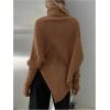 image:imageMakeMeChic Womens Turtleneck Cape Poncho Sweater Oversized Rib Knitted High Neck Long Sleeve Asymmetrical TopsBrown a