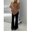 image:imageMakeMeChic Womens Turtleneck Cape Poncho Sweater Oversized Rib Knitted High Neck Long Sleeve Asymmetrical TopsBrown a