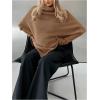 image:imageMakeMeChic Womens Turtleneck Cape Poncho Sweater Oversized Rib Knitted High Neck Long Sleeve Asymmetrical TopsBrown a