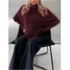 image:imageMakeMeChic Womens Turtleneck Cape Poncho Sweater Oversized Rib Knitted High Neck Long Sleeve Asymmetrical TopsBurgundy