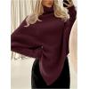 image:imageMakeMeChic Womens Turtleneck Cape Poncho Sweater Oversized Rib Knitted High Neck Long Sleeve Asymmetrical TopsBurgundy