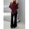 image:imageMakeMeChic Womens Turtleneck Cape Poncho Sweater Oversized Rib Knitted High Neck Long Sleeve Asymmetrical TopsBurgundy