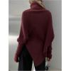 image:imageMakeMeChic Womens Turtleneck Cape Poncho Sweater Oversized Rib Knitted High Neck Long Sleeve Asymmetrical TopsBurgundy