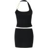 image:imageMakeMeChic Womens Two Piece Club Outfit Chain Halter Crop Tops and Bodycon Mini Skirt SetBlack