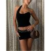 image:imageMakeMeChic Womens Two Piece Club Outfit Chain Halter Crop Tops and Bodycon Mini Skirt SetBlack