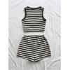 image:imageMakeMeChic Womens Two Piece Striped Outfits Crew Neck Crop Tank Tops and Shorts SetBlack