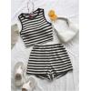 image:imageMakeMeChic Womens Two Piece Striped Outfits Crew Neck Crop Tank Tops and Shorts SetBlack
