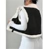 image:imageMakeMeChic Womens Western Cowgirl Jackets Lapel Loose Fleece Jacket Vest Sleeveless Cardigan CoatBlack and White