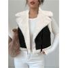 image:imageMakeMeChic Womens Western Cowgirl Jackets Lapel Loose Fleece Jacket Vest Sleeveless Cardigan CoatBlack and White