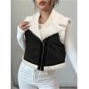 image:imageMakeMeChic Womens Western Cowgirl Jackets Lapel Loose Fleece Jacket Vest Sleeveless Cardigan CoatBlack and White