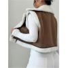 image:imageMakeMeChic Womens Western Cowgirl Jackets Lapel Loose Fleece Jacket Vest Sleeveless Cardigan CoatBrown