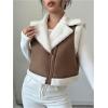 image:imageMakeMeChic Womens Western Cowgirl Jackets Lapel Loose Fleece Jacket Vest Sleeveless Cardigan CoatBrown