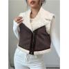 image:imageMakeMeChic Womens Western Cowgirl Jackets Lapel Loose Fleece Jacket Vest Sleeveless Cardigan CoatCoffee Brown