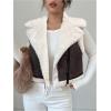 image:imageMakeMeChic Womens Western Cowgirl Jackets Lapel Loose Fleece Jacket Vest Sleeveless Cardigan CoatCoffee Brown