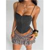 image:imageMakeMeChic Womens Y2K Denim Corset Spaghetti Strap Crop Top Contrast Lace Camisole TopsDark Grey
