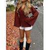 image:imageMakeMeChic Womens Y2K Long Bell Sleeve Cardigans Sweater V Neck Button Down Open Front Knit Fall ClothesRed