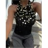 image:imageMakeMeChic Womens Y2K Sequin Halter Knit Tank Top Summer Going Out Sexy Backless Sleeveless TopsBlack