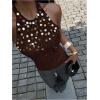 image:imageMakeMeChic Womens Y2K Sequin Halter Knit Tank Top Summer Going Out Sexy Backless Sleeveless TopsCoffee Brown