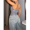 image:imageMakeMeChic Womens Y2K Sequin Spaghetti Strap Cami Top Crisscross Hallow Out Glitter Halter TopSilver