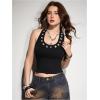 image:imageMakeMeChic Womens Y2k Backless Halter Crop Tops Grommet Eyelet Sleeveless Cami Tank TopBlack