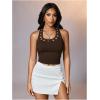 image:imageMakeMeChic Womens Y2k Backless Halter Crop Tops Grommet Eyelet Sleeveless Cami Tank TopBrown