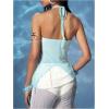 image:imageMakeMeChic Womens Y2k Halter Tops Backless Mesh Seashell Ruched Ruffle Summer Going Out TopBlue
