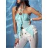 image:imageMakeMeChic Womens Y2k Halter Tops Backless Mesh Seashell Ruched Ruffle Summer Going Out TopBlue