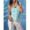 image:imageMakeMeChic Womens Y2k Halter Tops Backless Mesh Seashell Ruched Ruffle Summer Going Out TopBlue