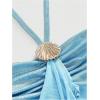 image:imageMakeMeChic Womens Y2k Halter Tops Backless Mesh Seashell Ruched Ruffle Summer Going Out TopBlue B